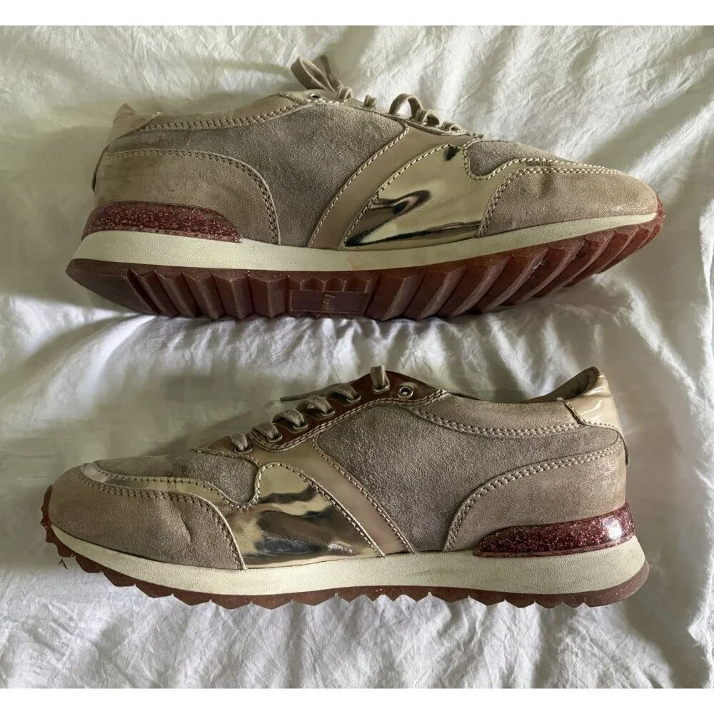 AGL Dalia Metallic Leather & Glitter Fashion Sneakers Sz EU 40/ US 9.5 Nude/Pink
